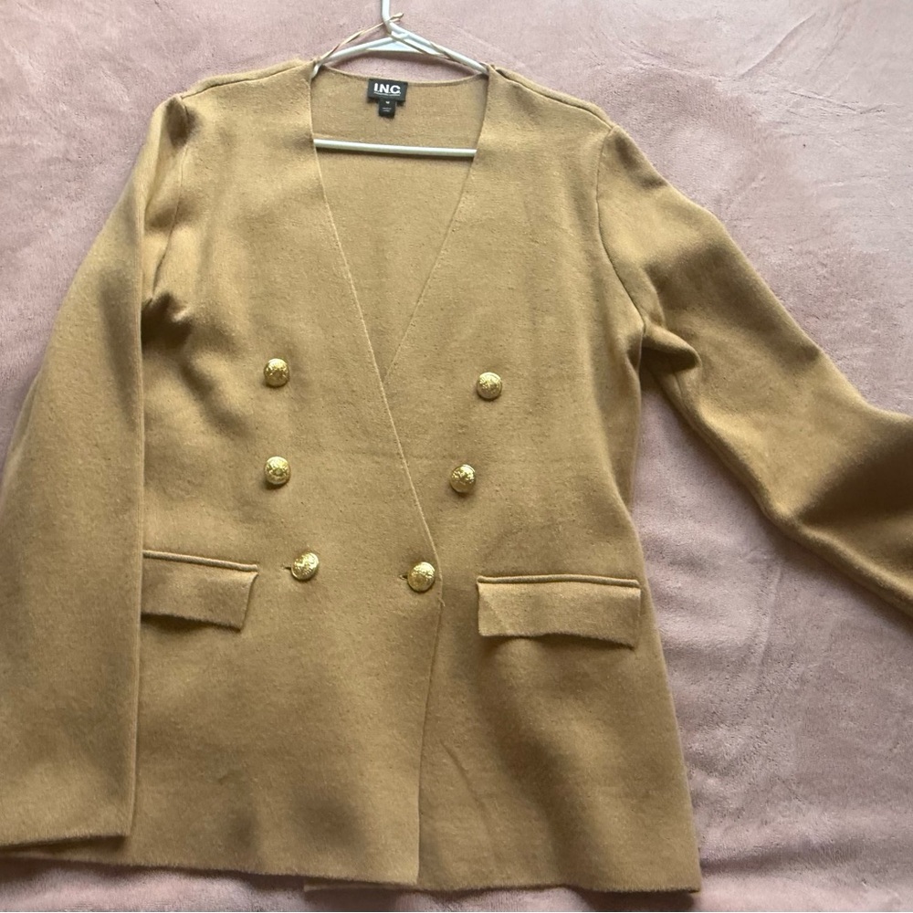 INC International Concepts Gold Camel Double-Breasted Blazer